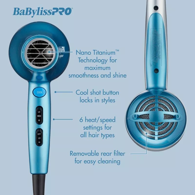 BaBylissPRO Nano Titanium Hair Dryer – Blue – 2000W thumbnail 4