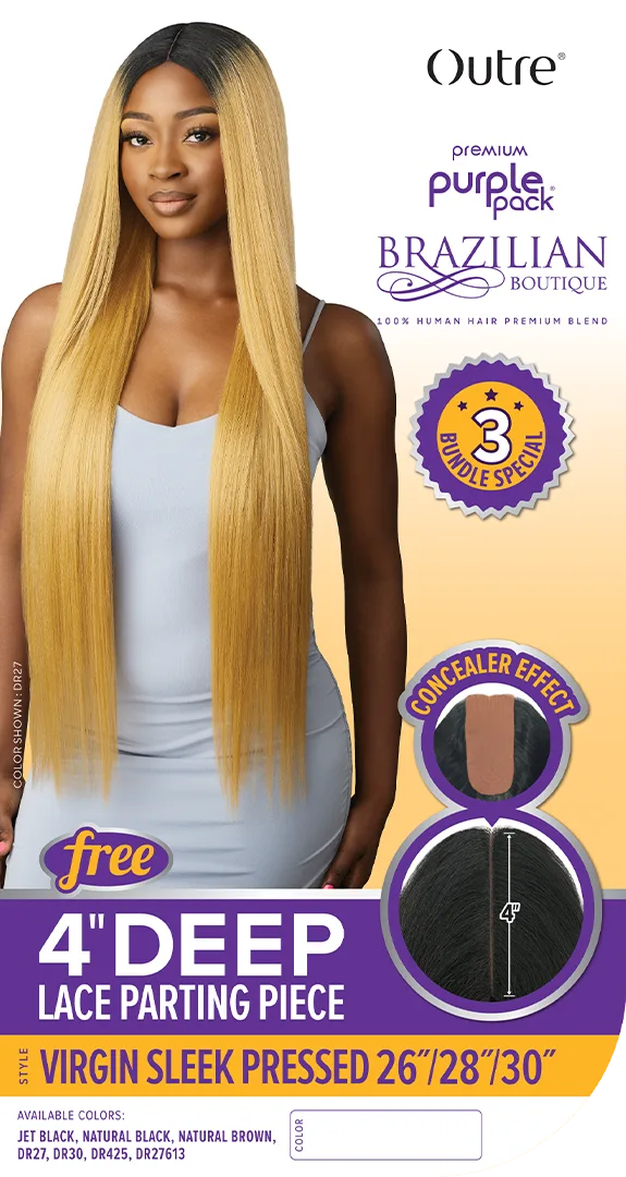 PURPLE PACK - BRAZILIAN BOUTIQUE VIRGIN SLEEK PRESSED 26" 28" 30" + 4" Deep Lace Parting Piece thumbnail 4