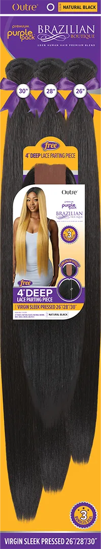 PURPLE PACK - BRAZILIAN BOUTIQUE VIRGIN SLEEK PRESSED 26" 28" 30" + 4" Deep Lace Parting Piece thumbnail 5