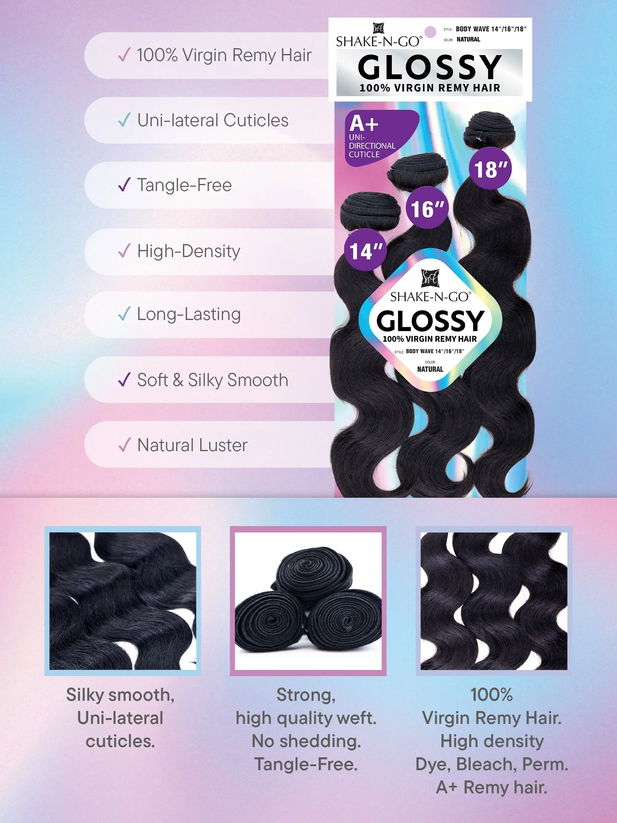 GLOSSY - BODY WAVE - 100% Virgin Remy Hair thumbnail 3