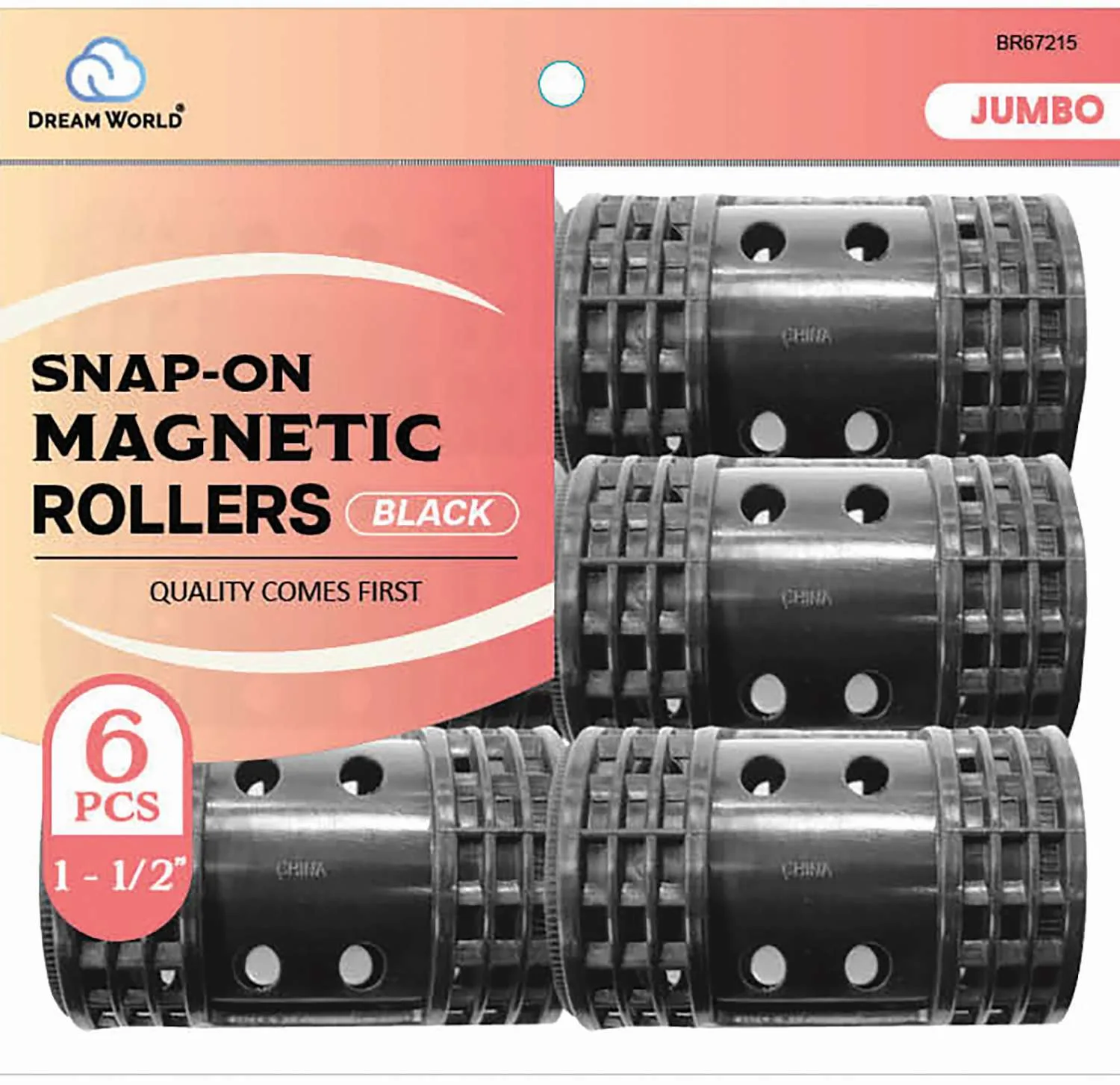 DREAM ROLLER S/ON MAG-BK 6CT JUMBO (1 1/2INCH)