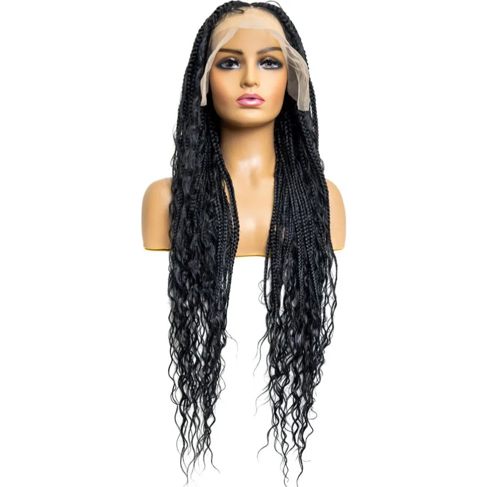 B & B Knotless Synthetic HD Lace Wig - Triangle Bohemian Box Braid 32”