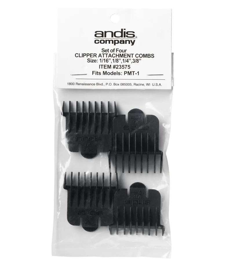 ANDIS Snap-on Blade Attachment Combs, 4-Combs, Sizes 1/16", 1/8", 1/4", 3/8", fits T-Blade only Model #AN-23575, UPC: 040102235757