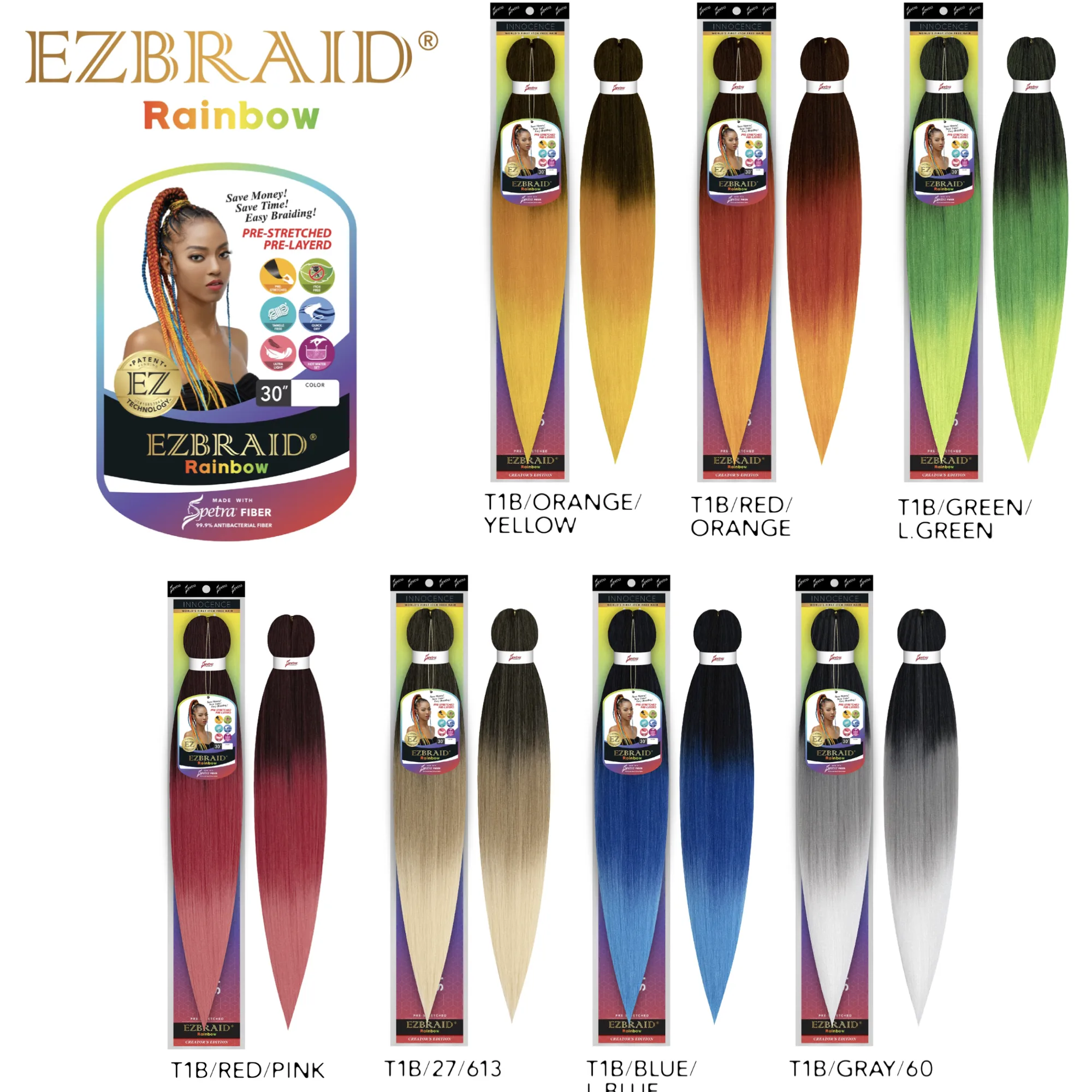 Spetra: Rainbow EZ Braid 30"  (Pre-Stretched) thumbnail 3