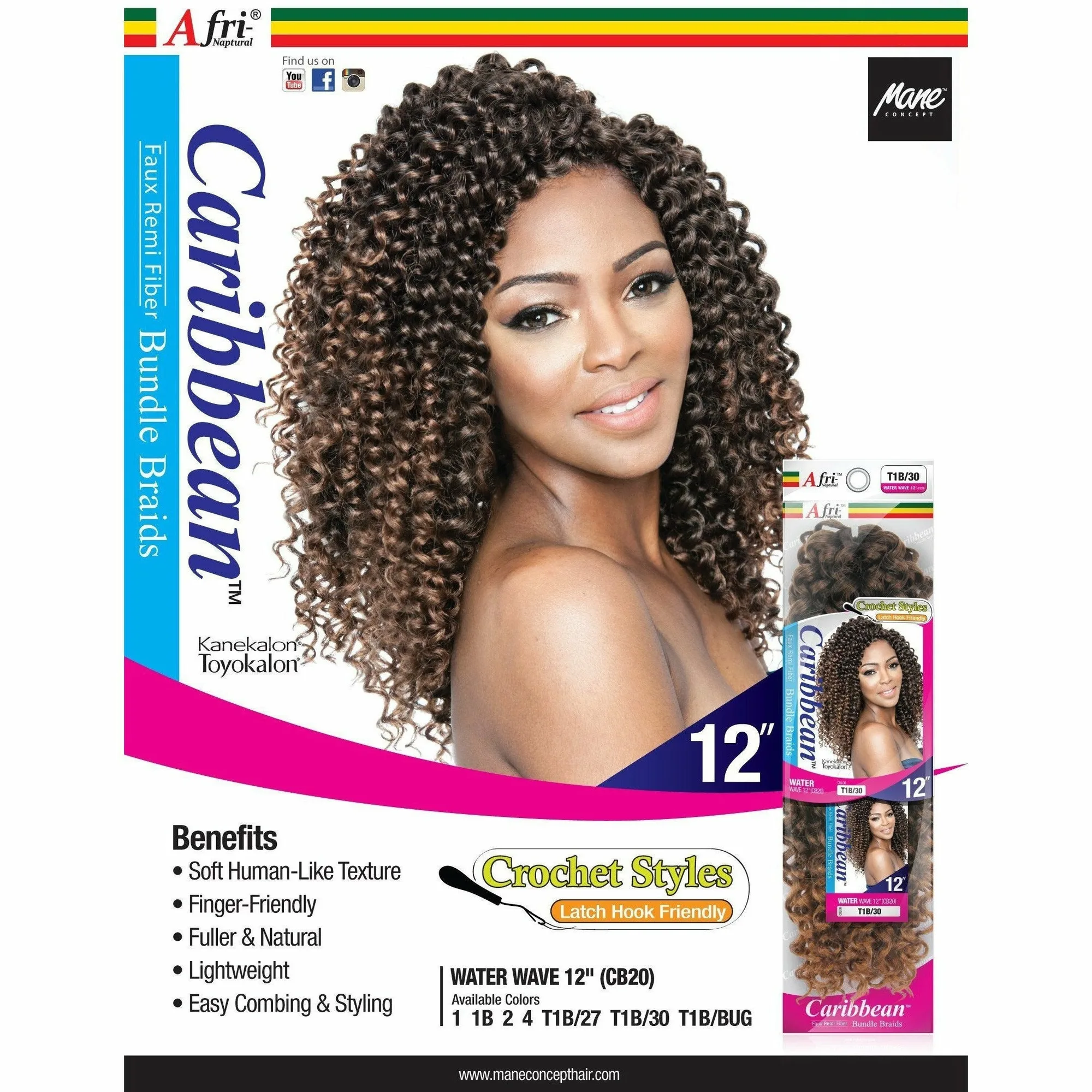 Afri Naptural: Caribbean Water Wave 12" Crochet Braid (CB20) - FINAL SALE thumbnail 2
