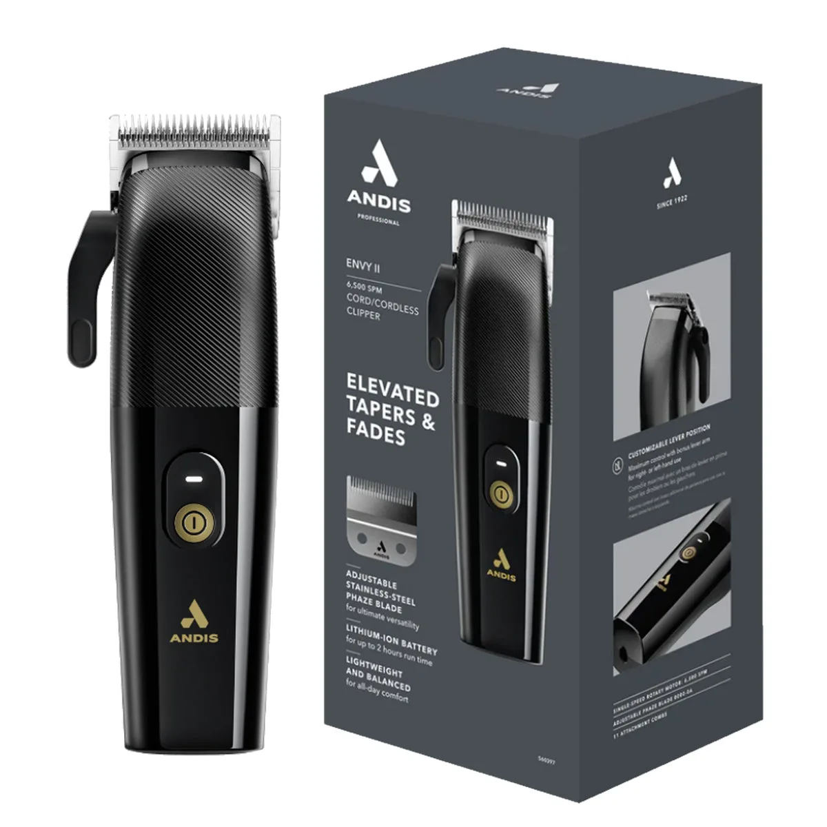 Andis Cord/Cordless Envy II Clipper - Black Model